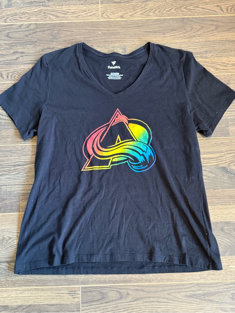 Fanatics Black Colorado Avalanche V-Neck Tee with Rainbow Pride Night Emblem